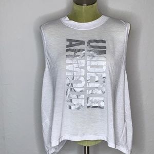 Under Armour White Sleeveless Tank Silver Logo XL